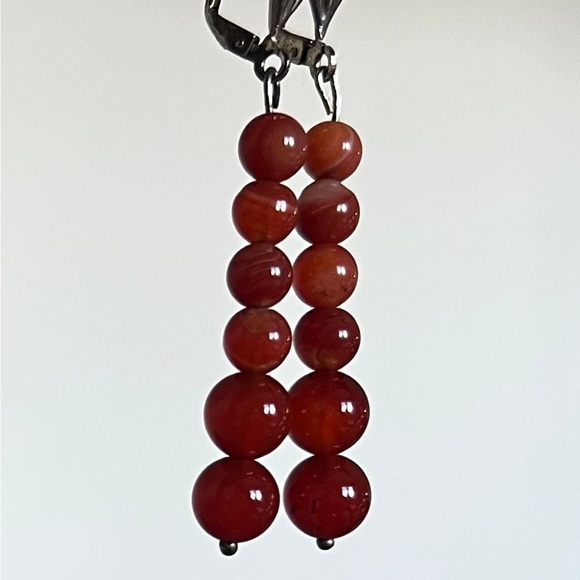 Jewelry - Natural Carnelian Agate Drop Earrings – Sterling Silver Hooks